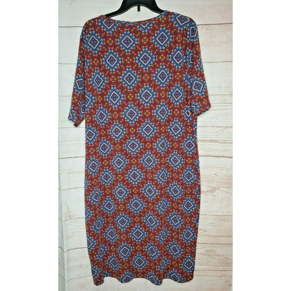 LulaRoe Julia Plus Size 3XL Abstract Casual Burgundy Square Poly/Spandex Dress - Picture 6 of 12